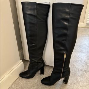 Michael Kors, black leather over the knee boots with gold hardware size 10